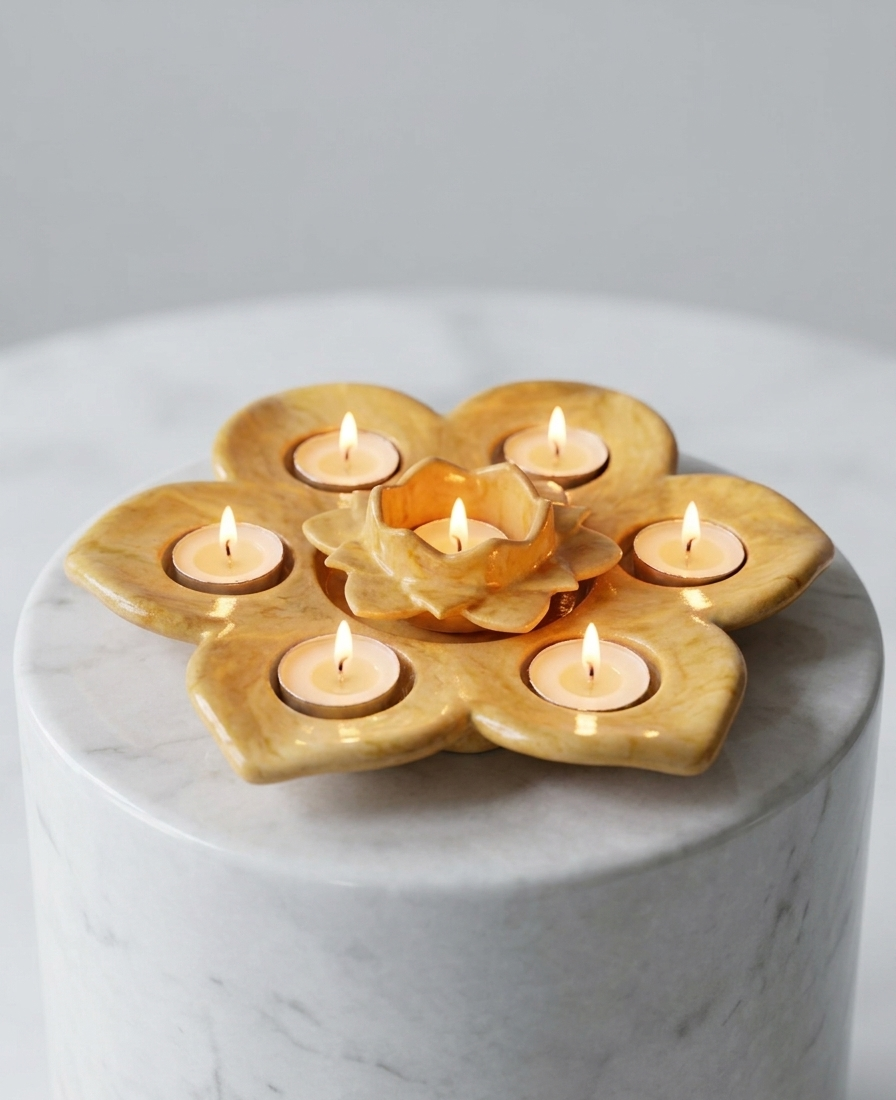 Aura Lotus in golden mustard, lit