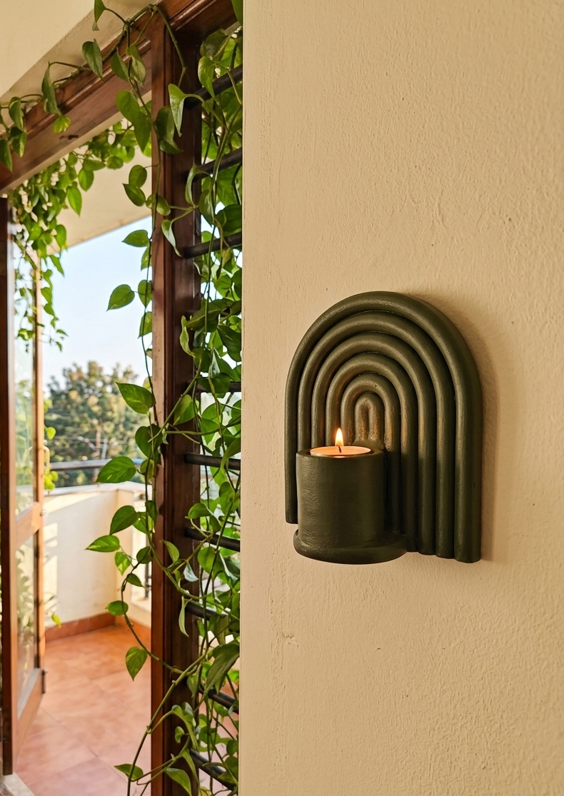 Lumen sconce in deep olive green